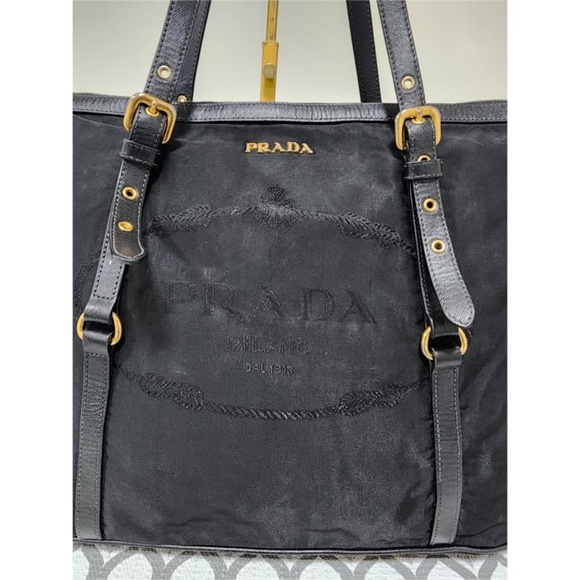 Authentic Prada Jacquard Logo Two Way Tote Bag Black - Picture 9 of 14
